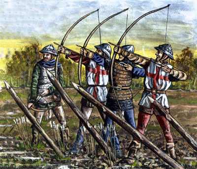 archers behind stakes